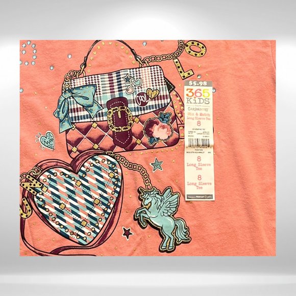 NWT - 365 Kids Mauve, Rose Pink Long Sleeved T-Shirt with a Heart Purse, Unicorn - Picture 3 of 3